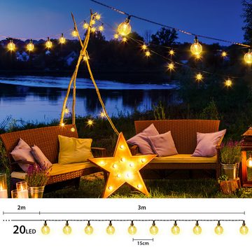 Salcar LED Solarleuchte LED Kugel-Lichterkette Außen Solar Gartenleuchte, 2 Leuchtmodi, Warmweiß