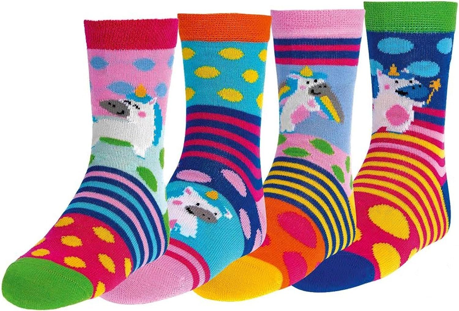 TippTexx 24 ABS-Socken 6 Paar Laune Strümpfe Gute Muster Noppensohle, Stoppersocken, Kinder viele Einhorn mit
