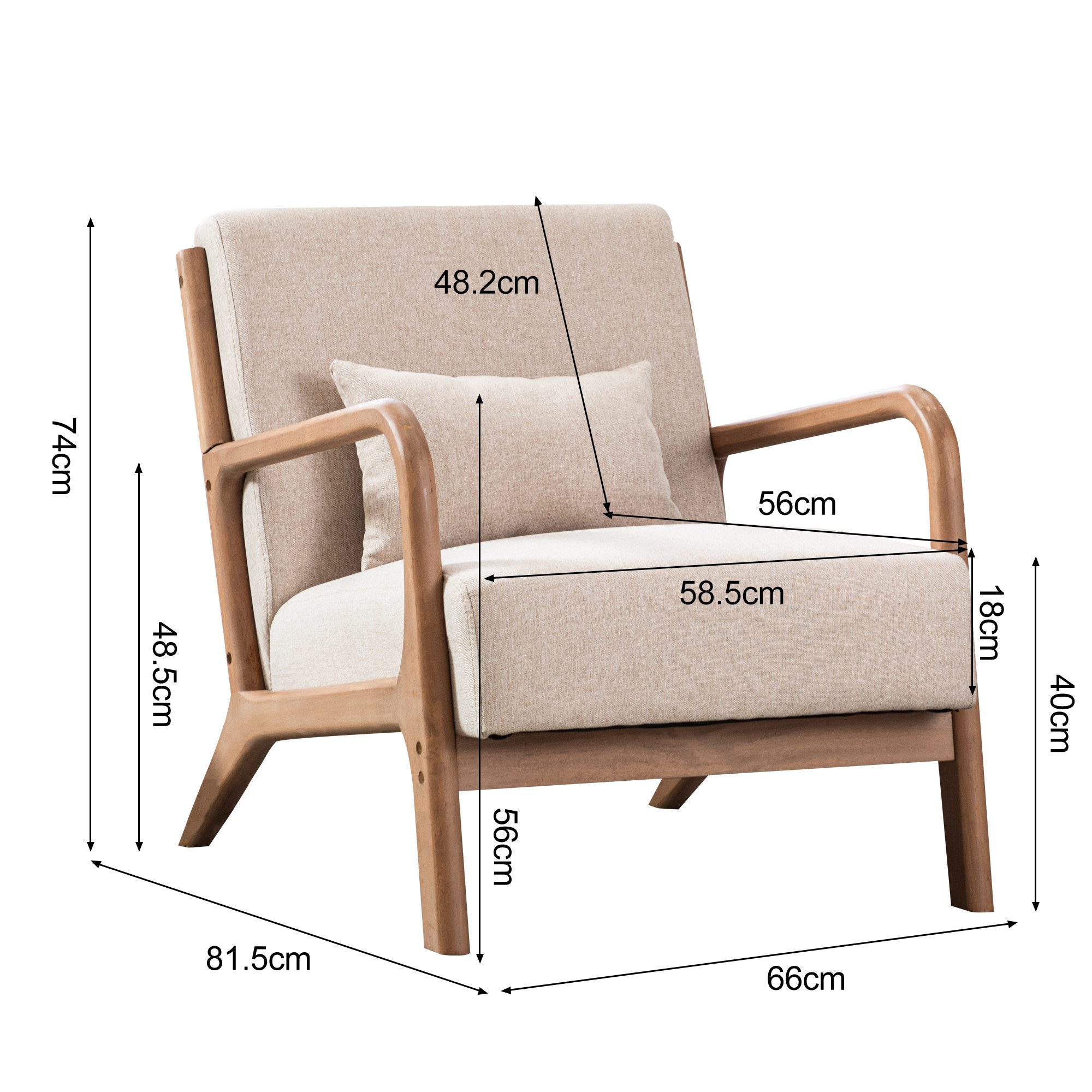CANMOV Sessel Canmov Accent Sessel mit Kissen&Holzrahmen&Armlehnen, 150kg belastbar (2-St., bestehend aus Sessel und Hocker)