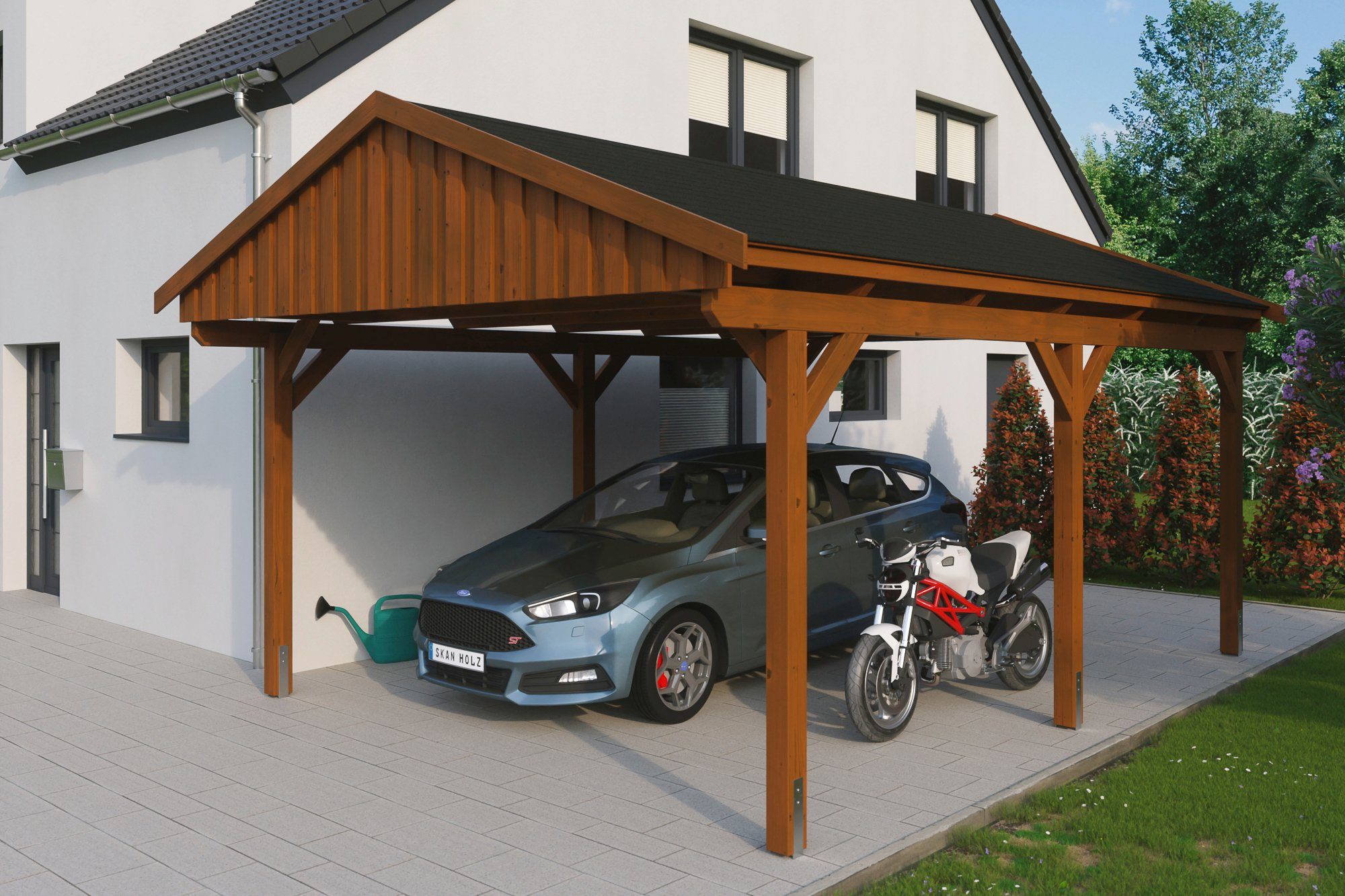 Skanholz Einzelcarport cm Einfahrtshöhe, cm, 423x566 schwarzen mit Fichtelberg, BxT: 379 Schindeln