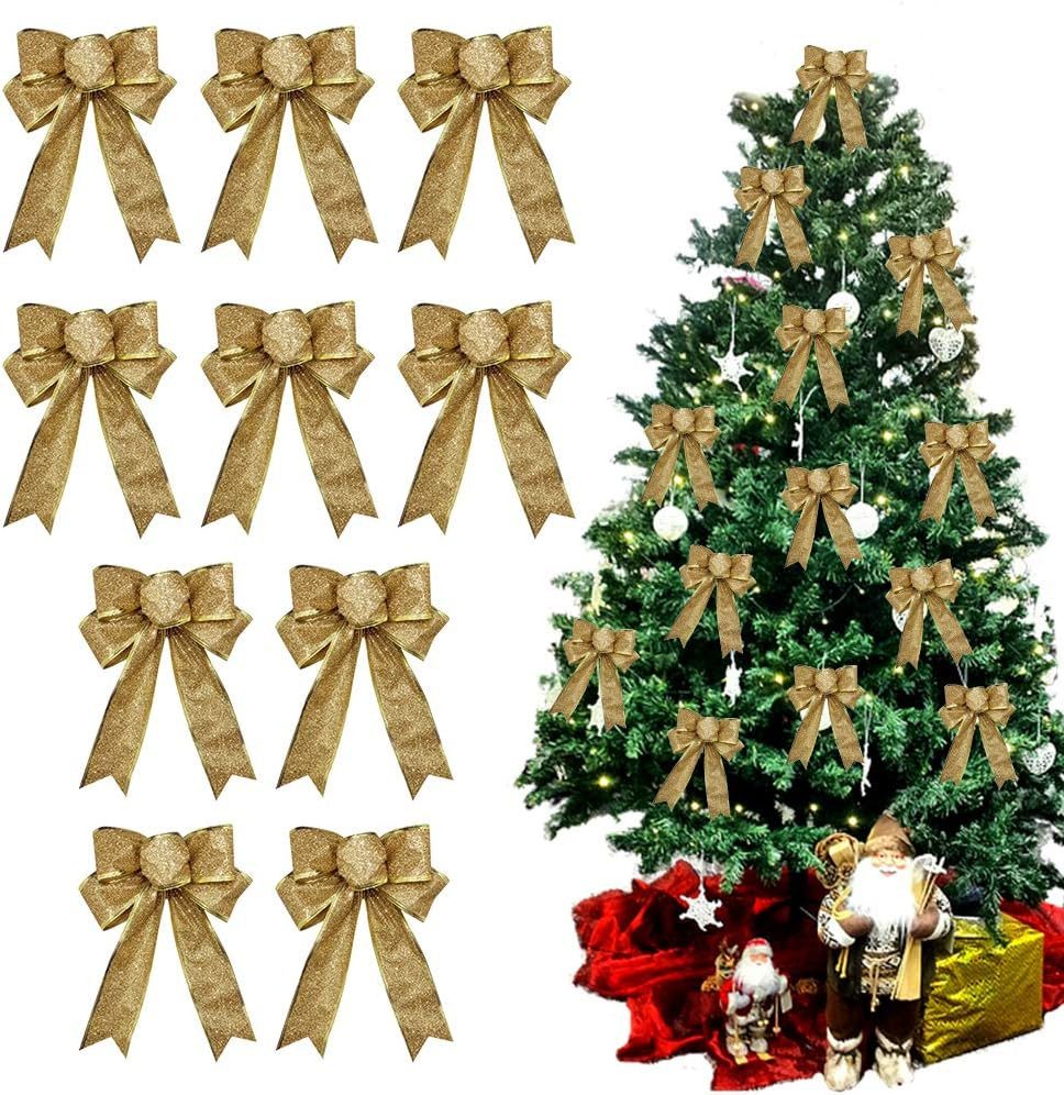 Sorvyzxn Weihnachtsbaumschleife Glitzernde Weihnachts-Schleifenband, 18x23 cm (10-tlg), für Weihnachtsbaum, Geschenke & Party-Deko