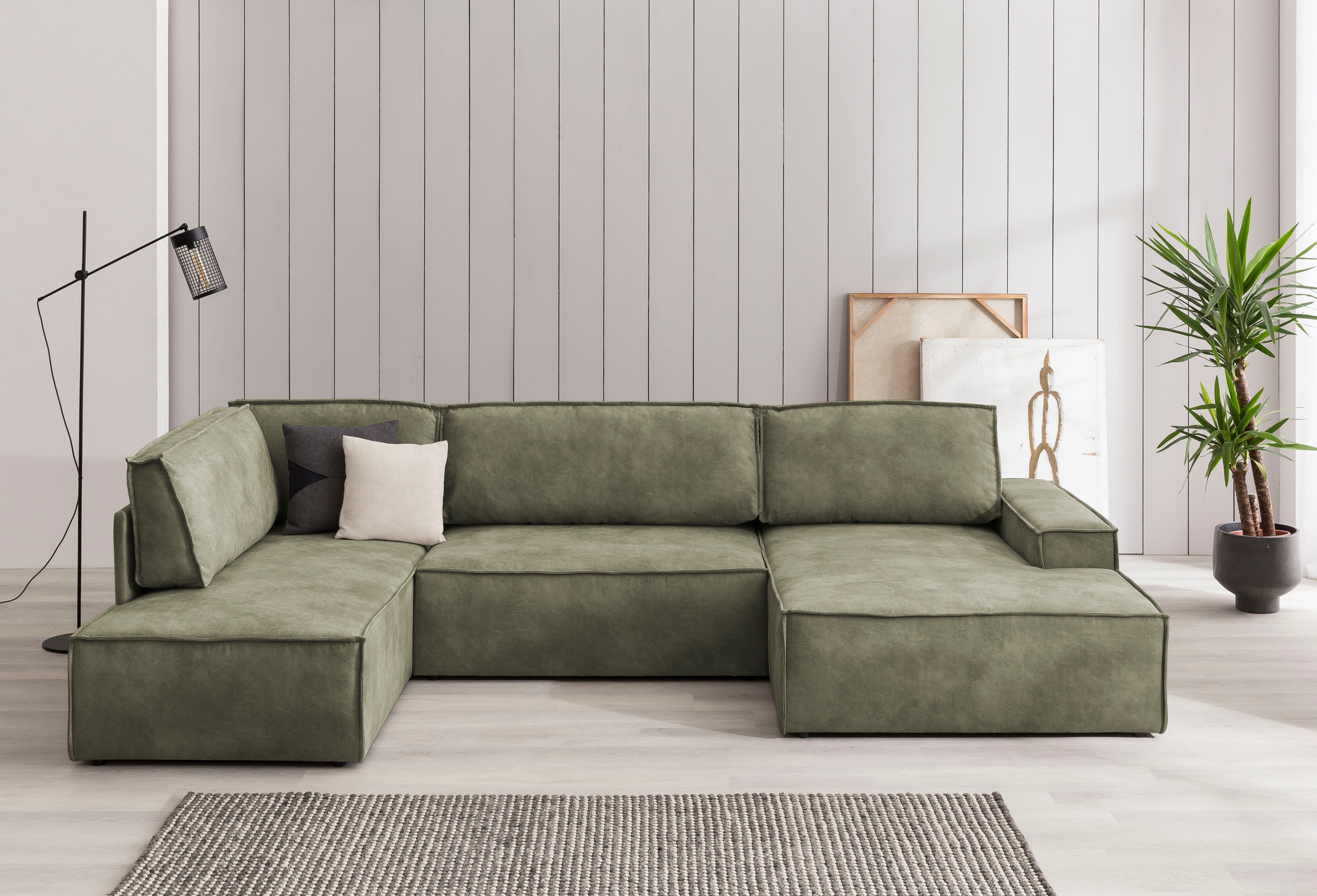 Home affaire Wohnlandschaft "SHERWOOD 329 cm, U-Form, Schlafsofa," Schlaffu günstig online kaufen