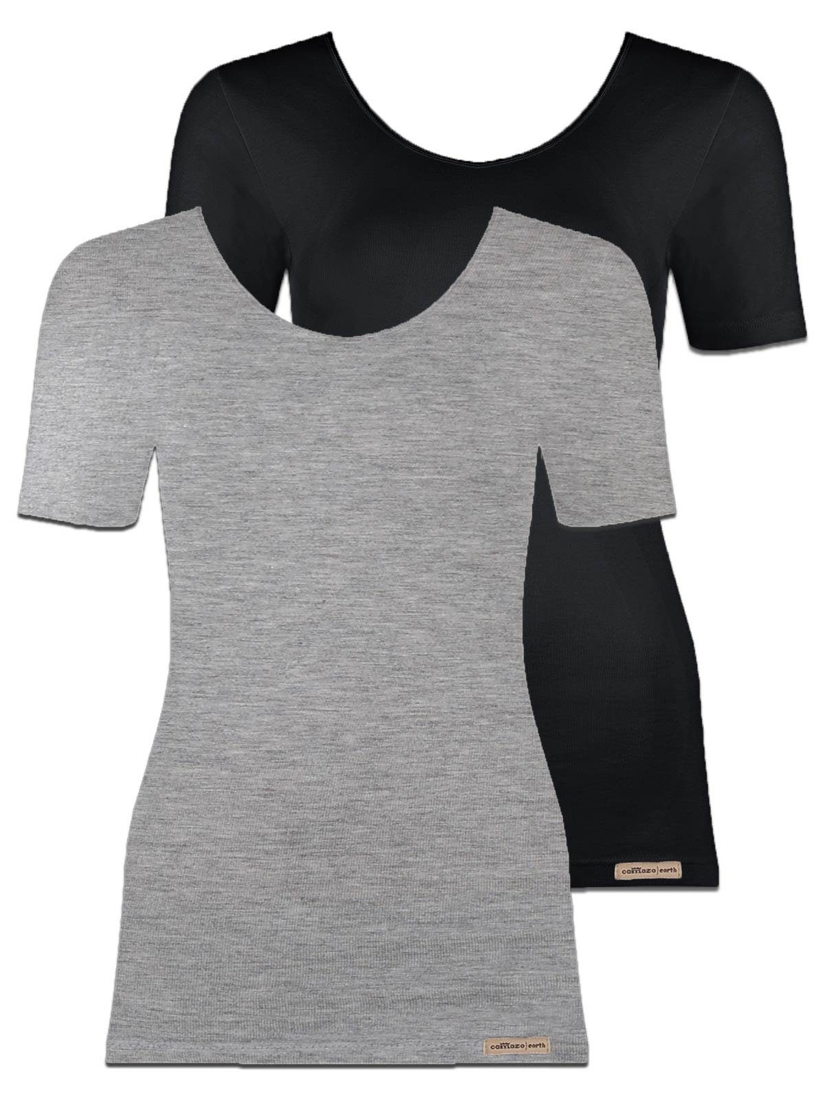 COMAZO Unterhemd 2er Pack Baumwoll Damen Shirt Unterhemd (Stück, 2-St) Vegan grau-melange-schwarz