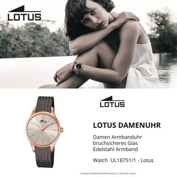 Lotus Quarzuhr Lotus Damen Armbanduhr Bliss 18751/1, Damenuhr rund, mittel (ca. 32mm) Edelstahlarmband schwarz