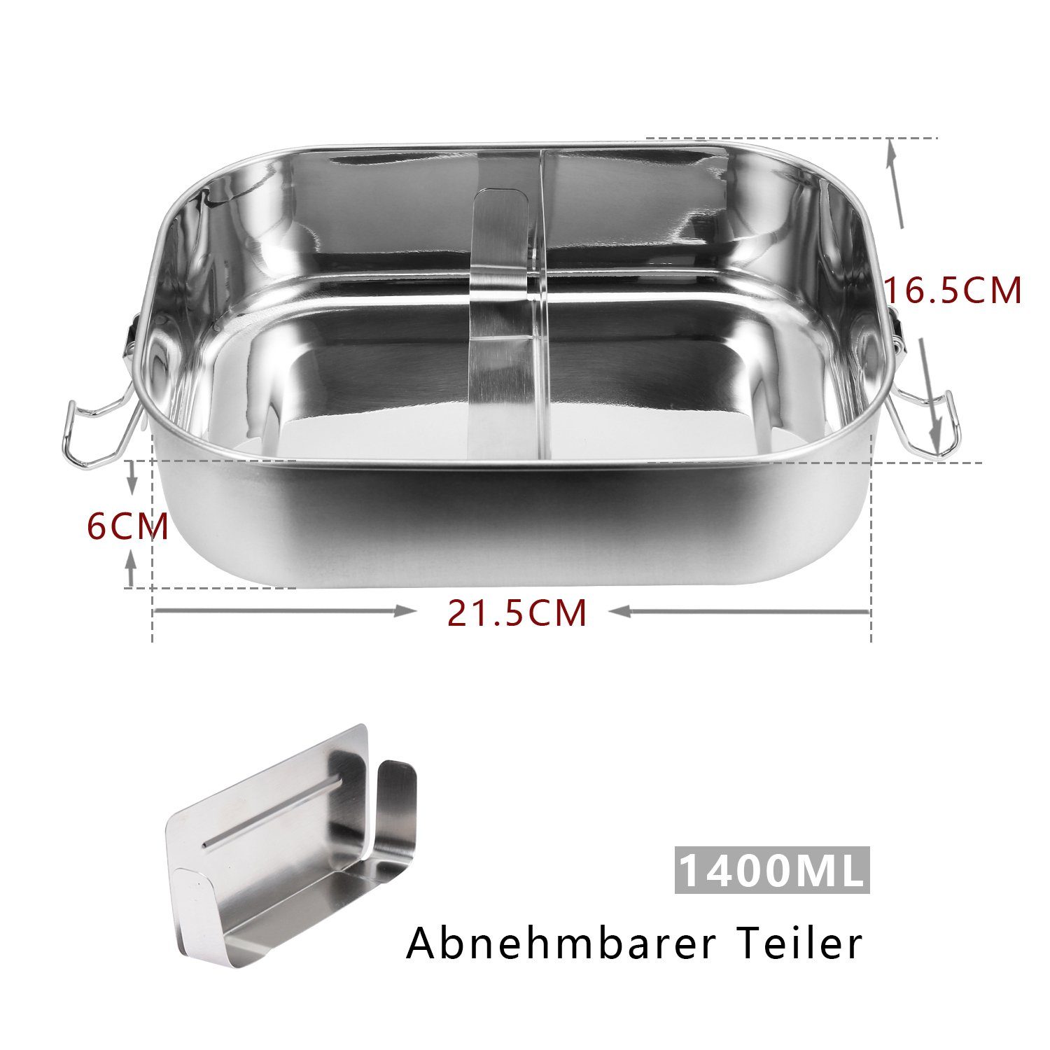 Edelstahl, Brotdose Thermobehälter Lunchbox (abnehmbar) 800-1400ml BPA frei Clanmacy Lunchbox Brotdose Metall Silber Fächern 1400ml