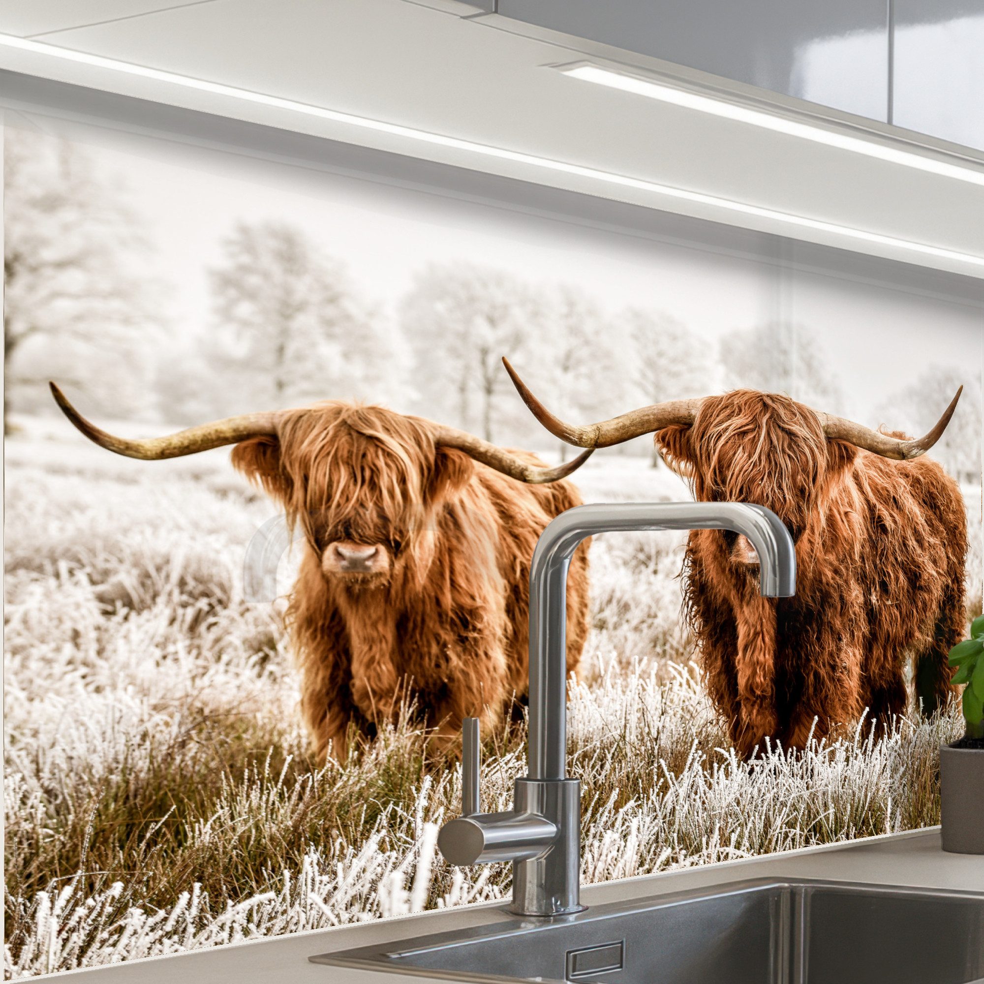 KitchenYeah Küchenrückwand selbstklebend Schottischer Hochländer - Kuh - Na günstig online kaufen