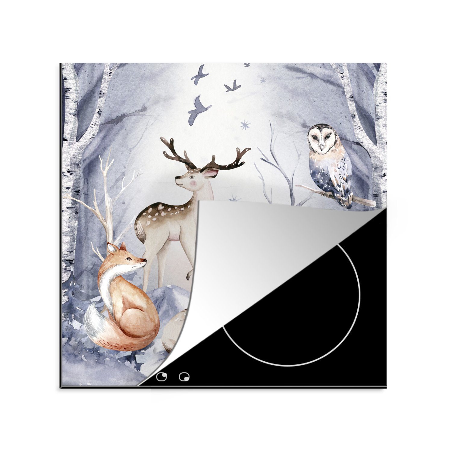 MuchoWow Herdblende-/Abdeckplatte Wald - Winter - Weihnachten, Vinyl, (1 tlg), 78x78 cm, Ceranfeldabdeckung, Arbeitsplatte für küche
