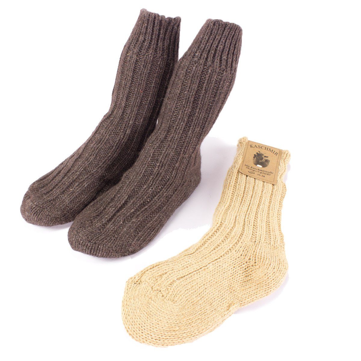 Ritter-Kostüm 2 Paar dicke Wollsocken oder Stricksocken ökologisch gefärbt Brauntöne