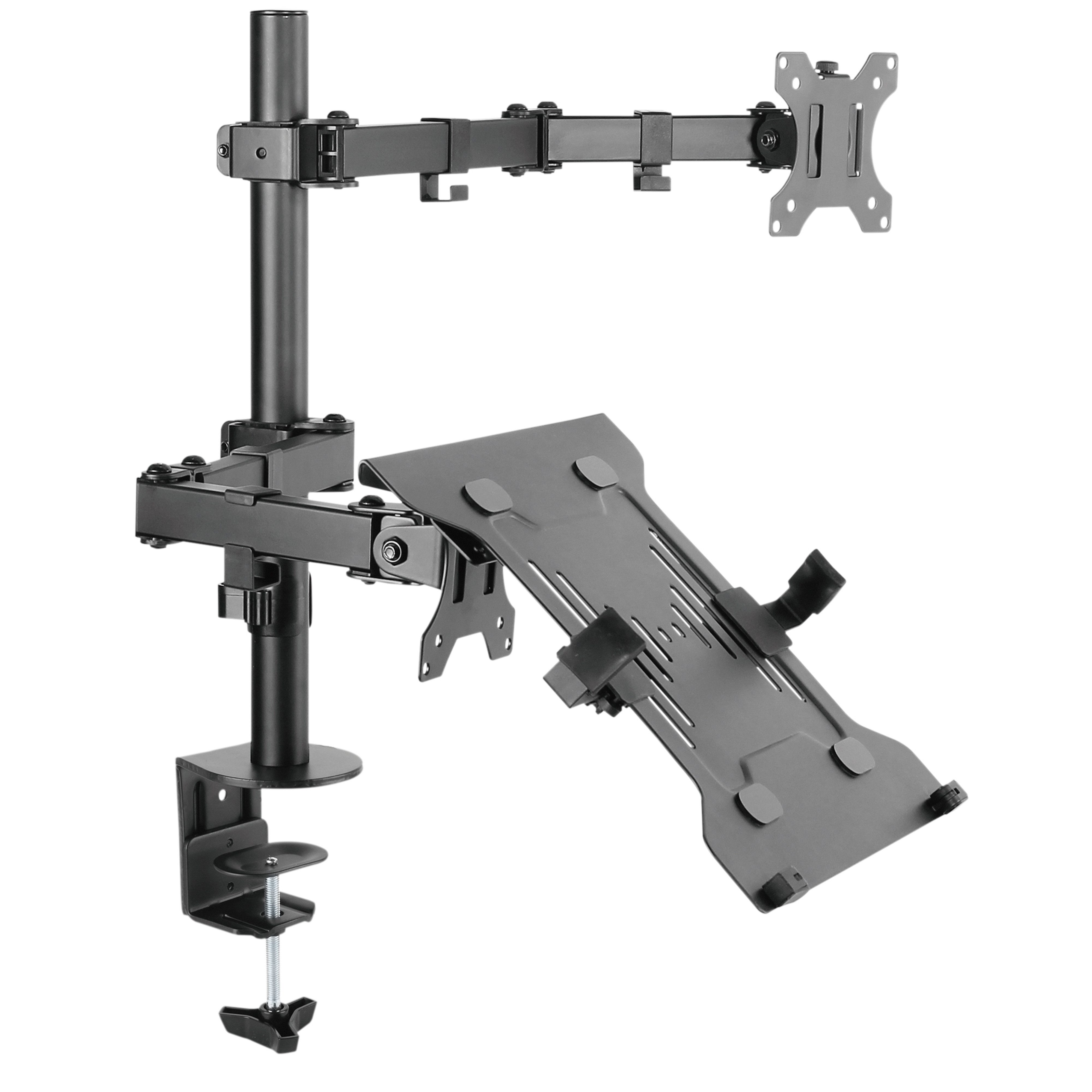 RICOO Monitor-Halterung Monitor Tischhalterung mit Laptop-Ablage TS7111, (bis 32 Zoll, VESA 75x75 und 100x100, 1-tlg., 8 kg (Monitor), 4 kg (Laptop), von 33-81 cm (13"-32) Bildschirm, Tisch Hater Monitorständer neigbar +/-45°, schwenkbar +/-90)