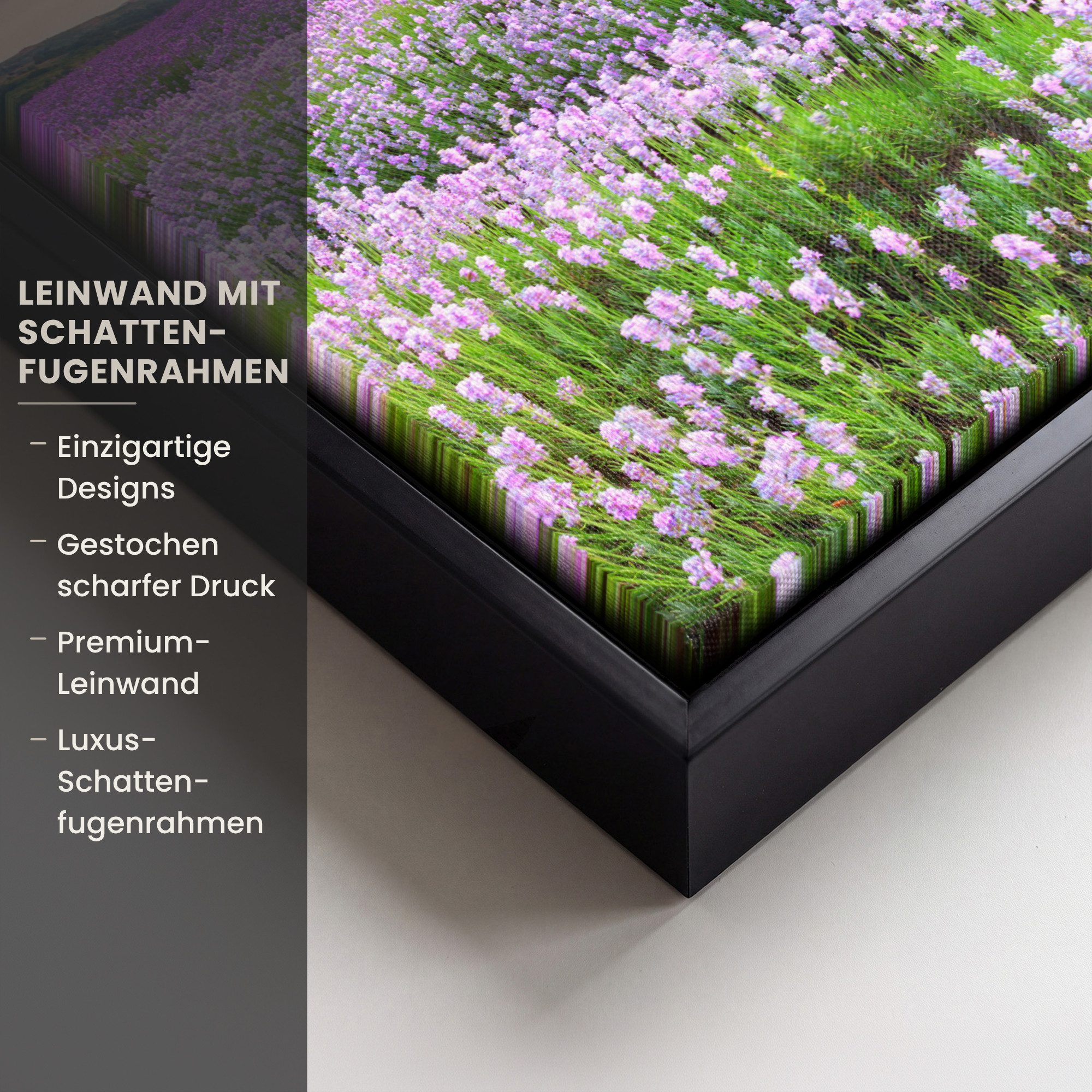 OneMillionCanvasses® Leinwandbild mit Rahmen - Blumen - Lavendel - Lila - Himmel - Sonnenuntergang - Wie, Fotodruck (1 St), Leinwand Bilder Klein, Wand Dekorati – Bild 3 von 5