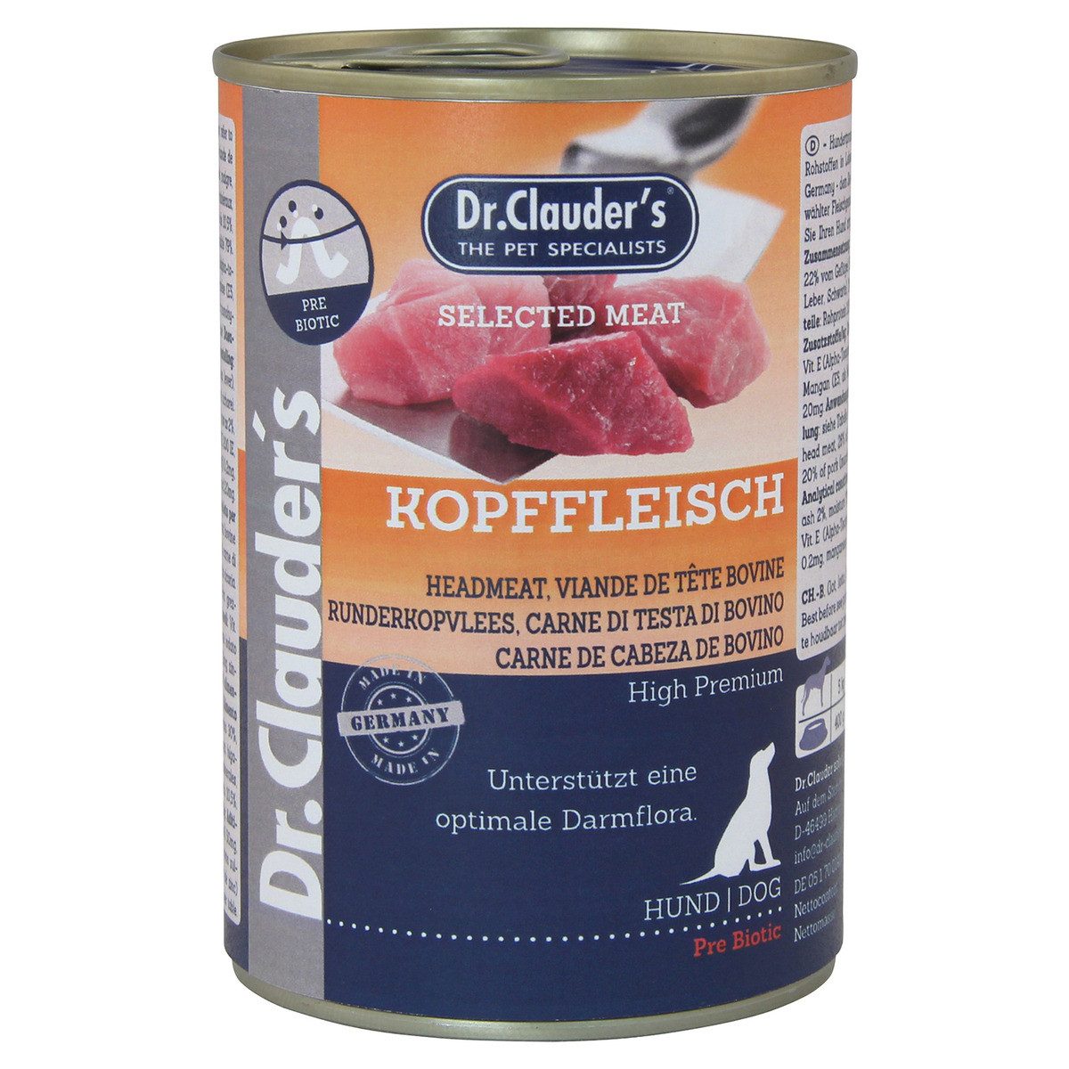 Dr. Clauder's Selected Meat mit Kopffleisch 400 g - 6 Stück, Nassfutter für: Hund