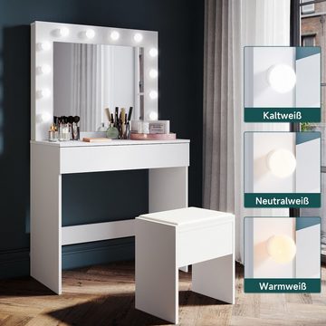 SONNI Schminktisch mit LED-Beleuchtung, 80x40x140cm,mit Memory-Funktion, mit Spiegel, Hocker, Schublade,Kosmetiktisch,3 Lichtmodi