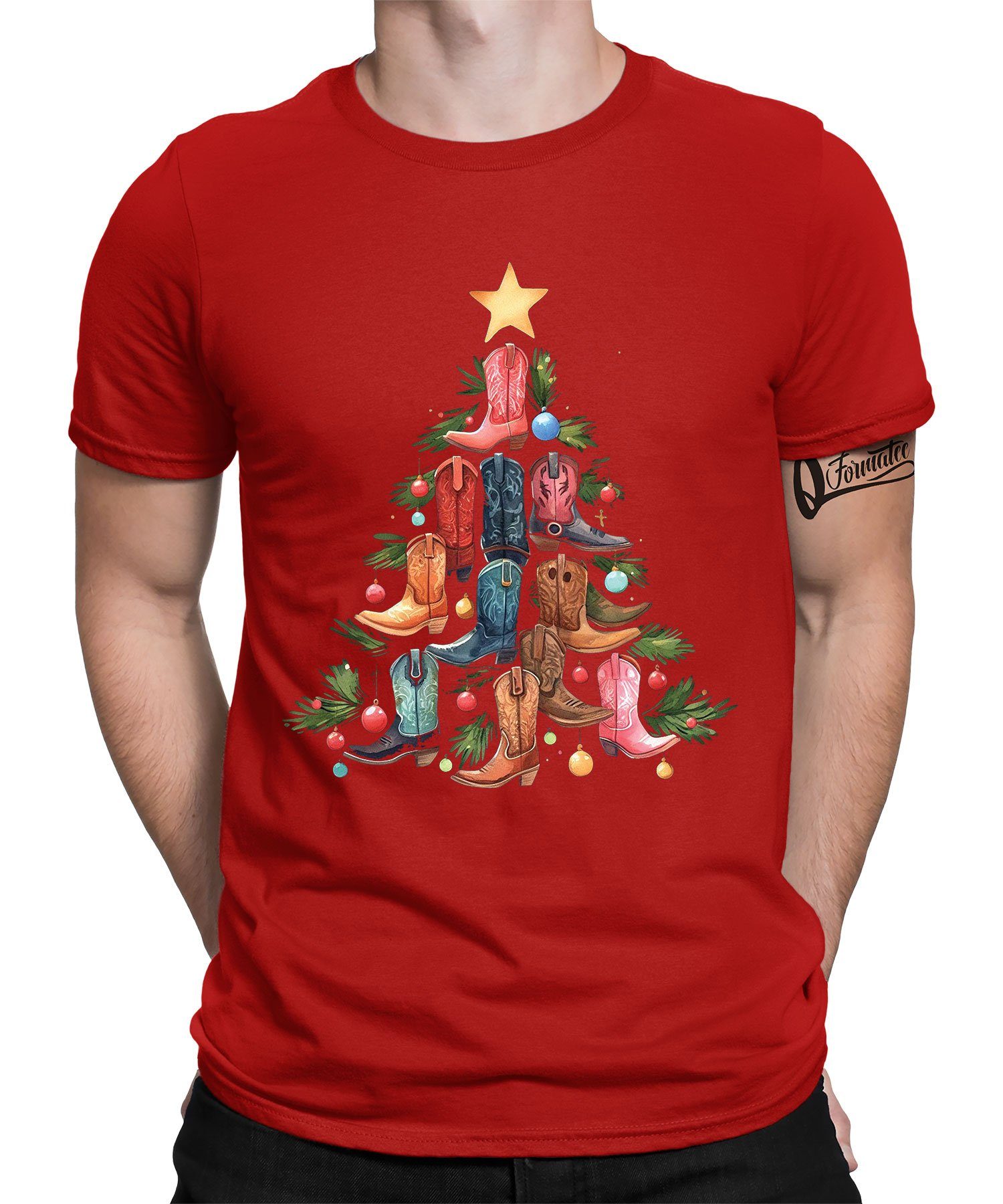 Quattro Formatee Kurzarmshirt Stifel Weihnachtsbaum - Weihnachten X-mas Christmas Herren T-Shirt (1-tlg) Rot