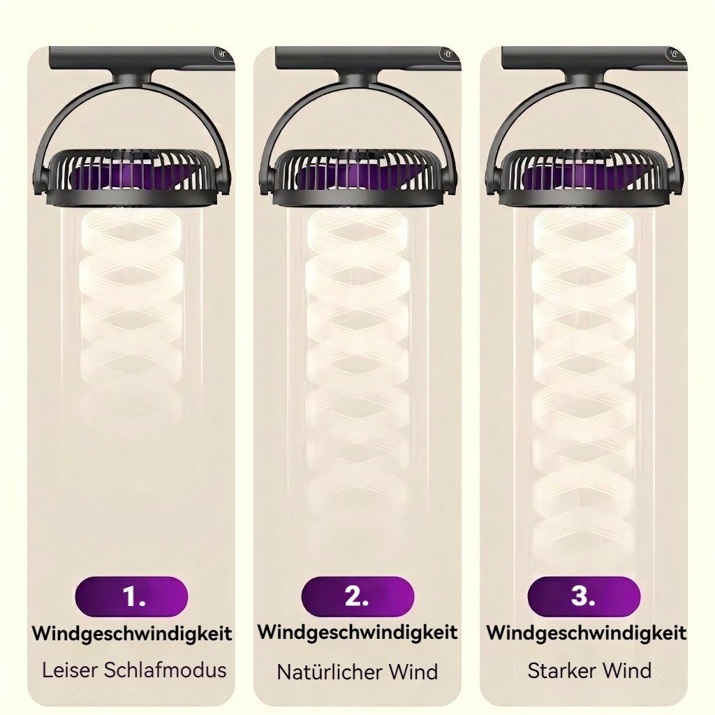 VIVIHEYDAY Akku-Ventilator Doppelkopf-Ventilator, wiederaufladbarer USB-Ventilator mit licht, & Haken, 360° drehbar, Auto-Luftzirkulator für Zuhause, Camping – Bild 4 von 5