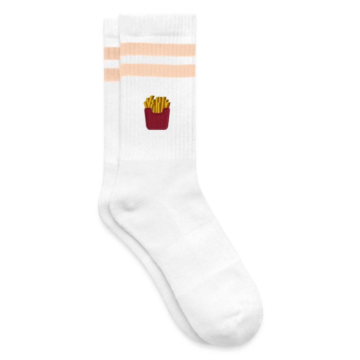 Spreadshirt Socken Stickmotiv Pommes in Rotem Fizzer Beutel Gestreifte Tennissocken (1-Paar)