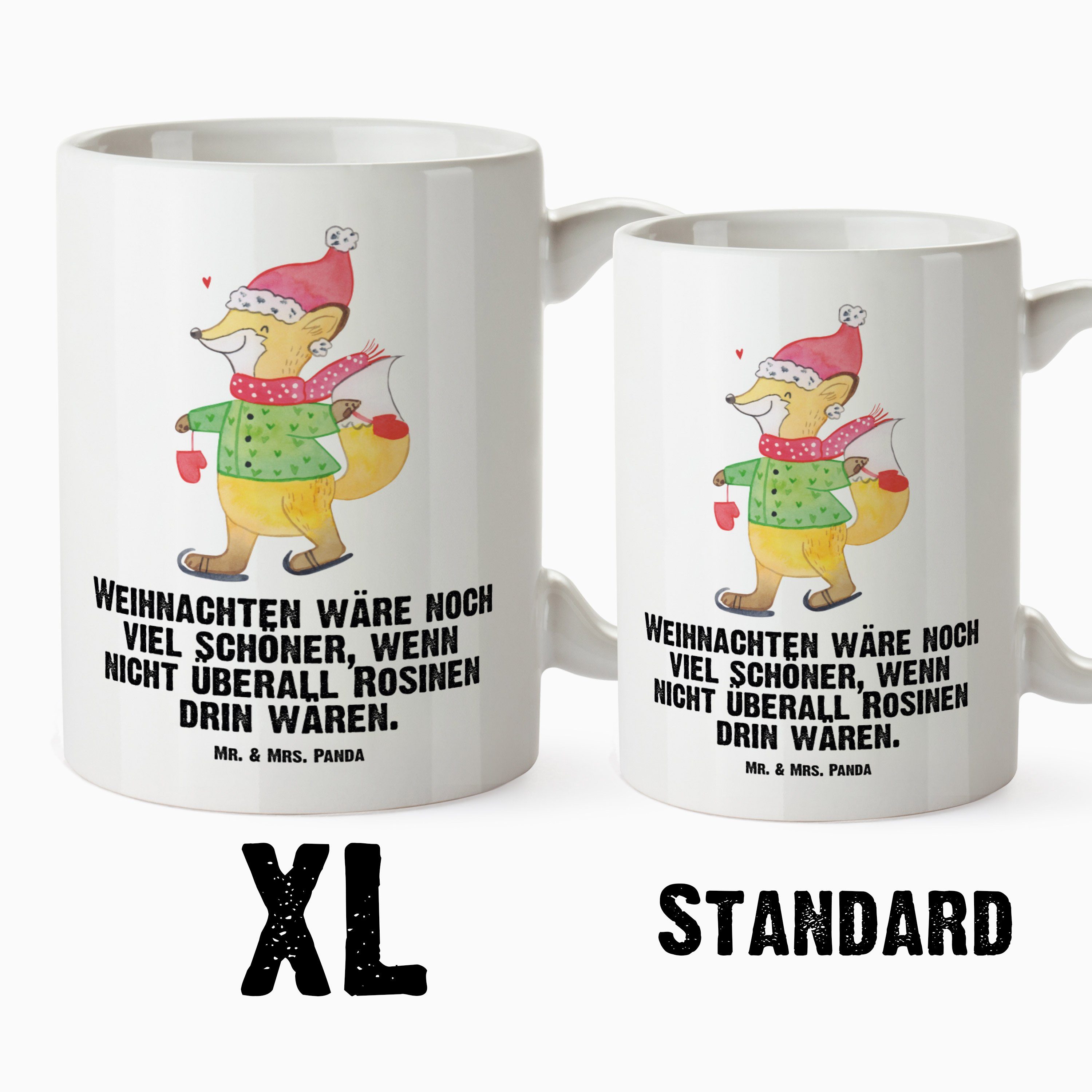 Mr. & Mrs. Panda Tasse XL Teetasse, - XL Keramik Schlittschuhe Tasse - Tanne, Geschenk, XL Becher, Fuchs Weiß