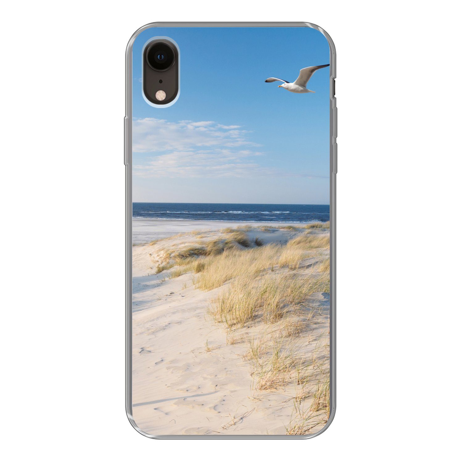 MuchoWow Handyhülle für Apple iPhone XR Düne - Möwe - Strand - Meer - Sonne, Smartphone-Bumper, Print, Handy Schutzhülle Dünn