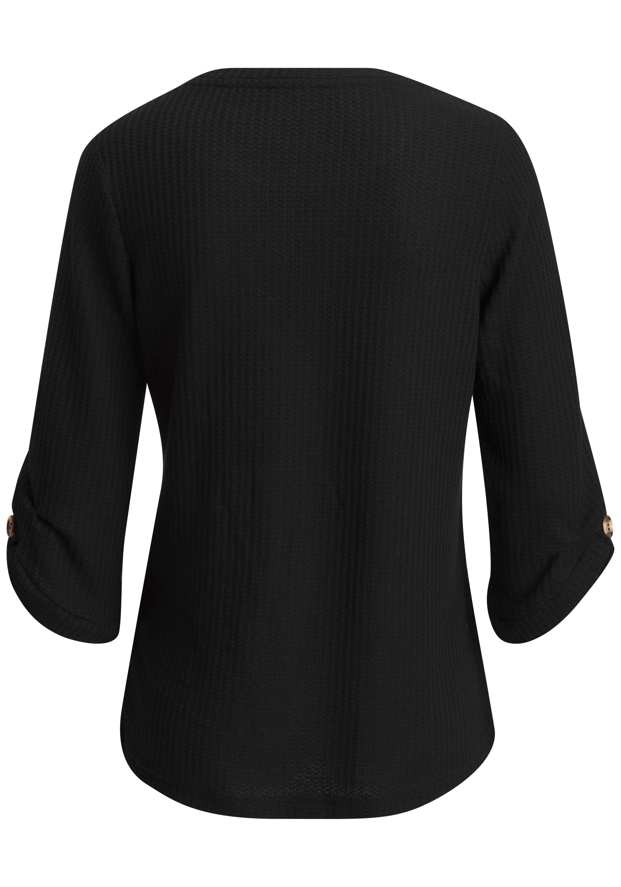 LASCANA 3/4-Arm-Shirt mit Knopfdetail aus weicher Waffel Piqué-Qualität