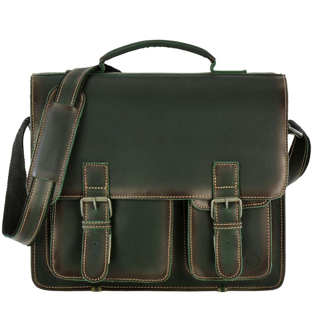 Greenburry Aktentasche Buffalo Lehrertasche Damen Herren Leder 39x33cm 2 Fächer, Businesstasche, Schultasche, für Herren und Damen, rustikal