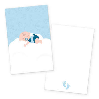 itenga Grußkarten itenga 24x Kärtchen "Baby auf Wolke" hellblau pastell in Visitenkarten