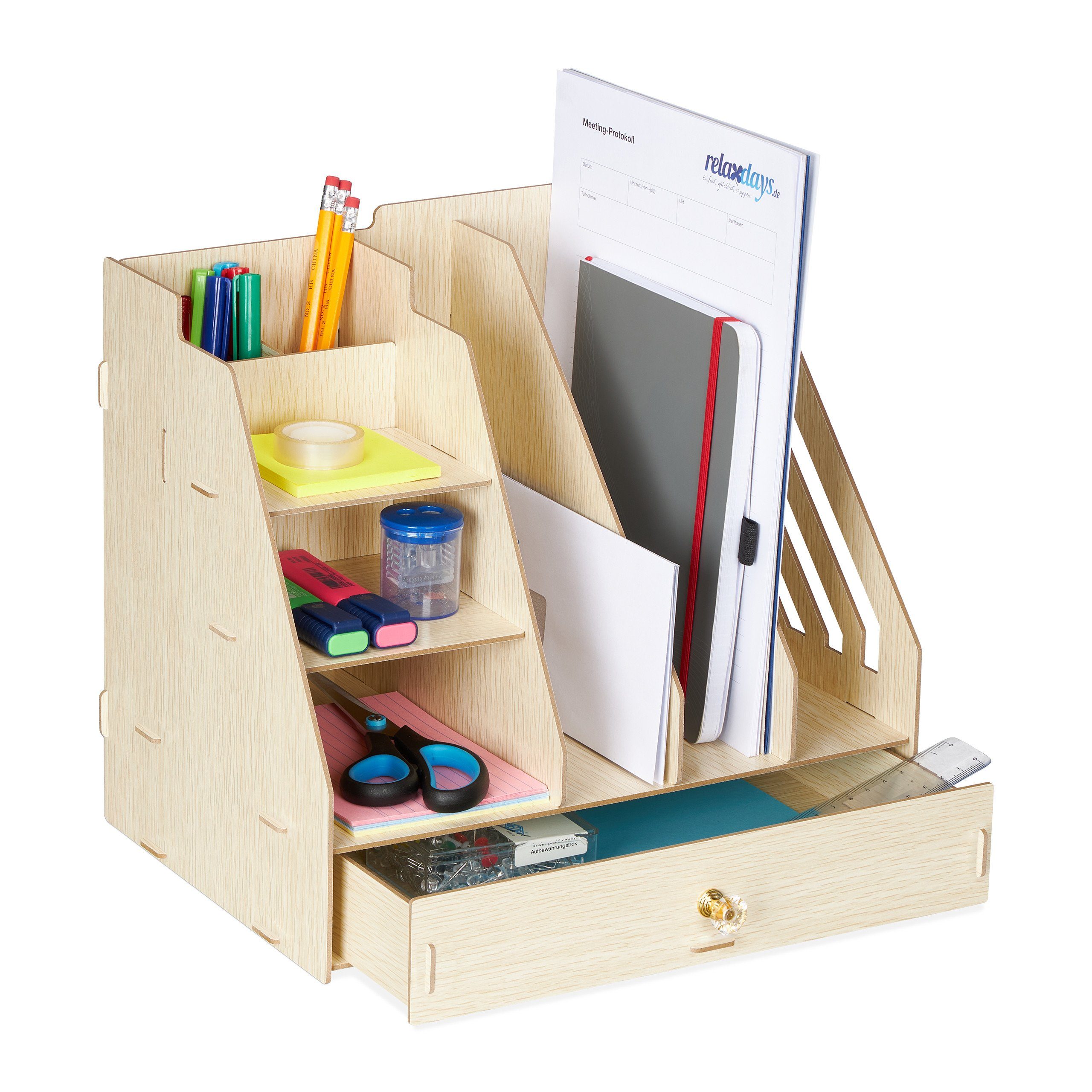 relaxdays Stehsammler Schreibtisch-Organizer mit Stehsammler, hellbraun