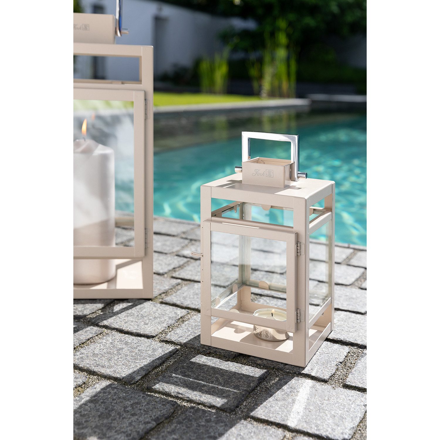 Fink Kerzenlaterne KENIA Laterne - beige - Edelstahl/Eisen/Glas - H. 20cm x B. 12cm (1x Laterne, 1 St., Leuchte - Tischlaterne), Lichtlaterne Lampenhalter - Vie – Bild 2 von 5