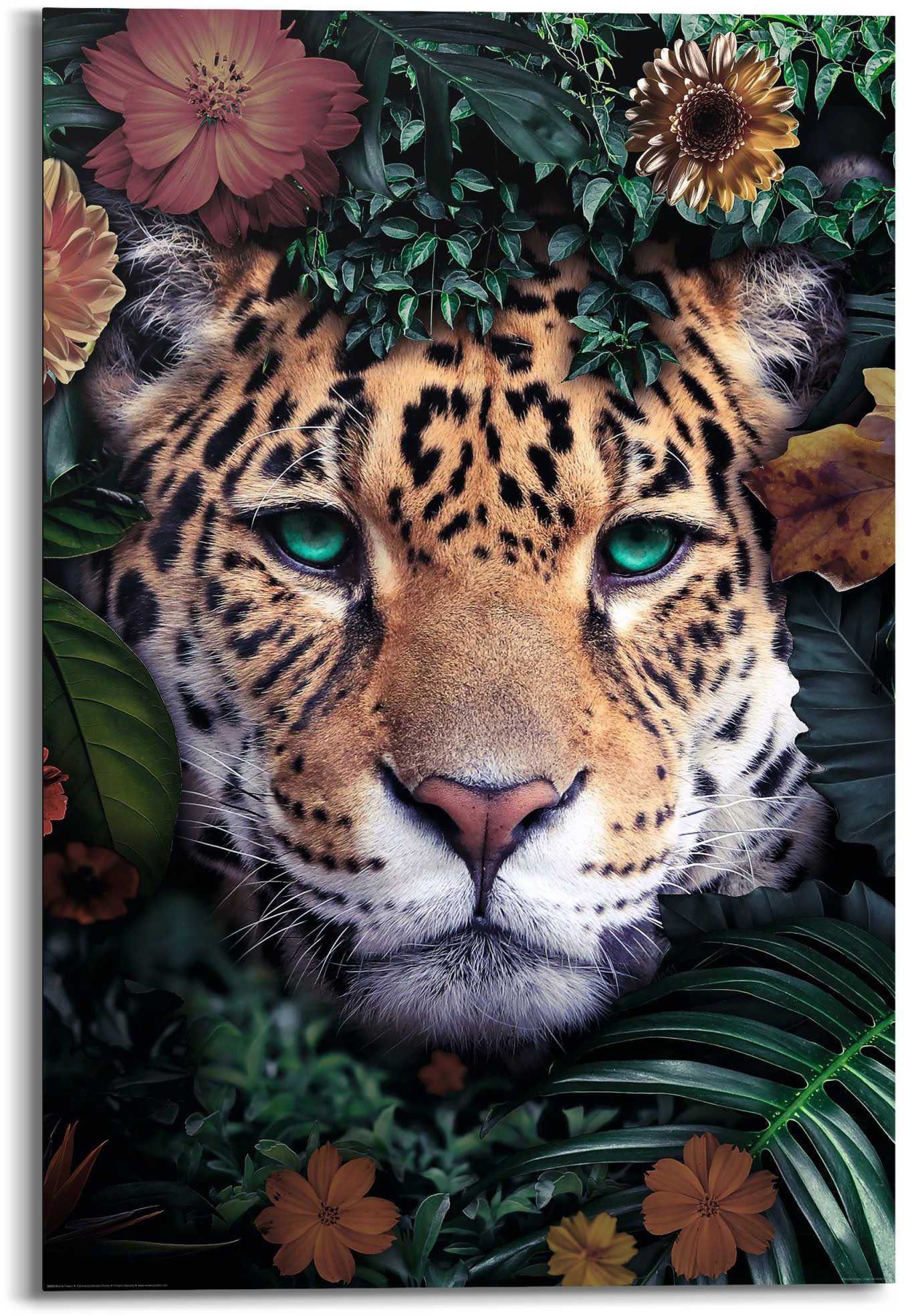 Reinders! Wandbild Wandbild St) Leopard Farbenfroh, Blumenkranz Jungle - - (1 Leopard