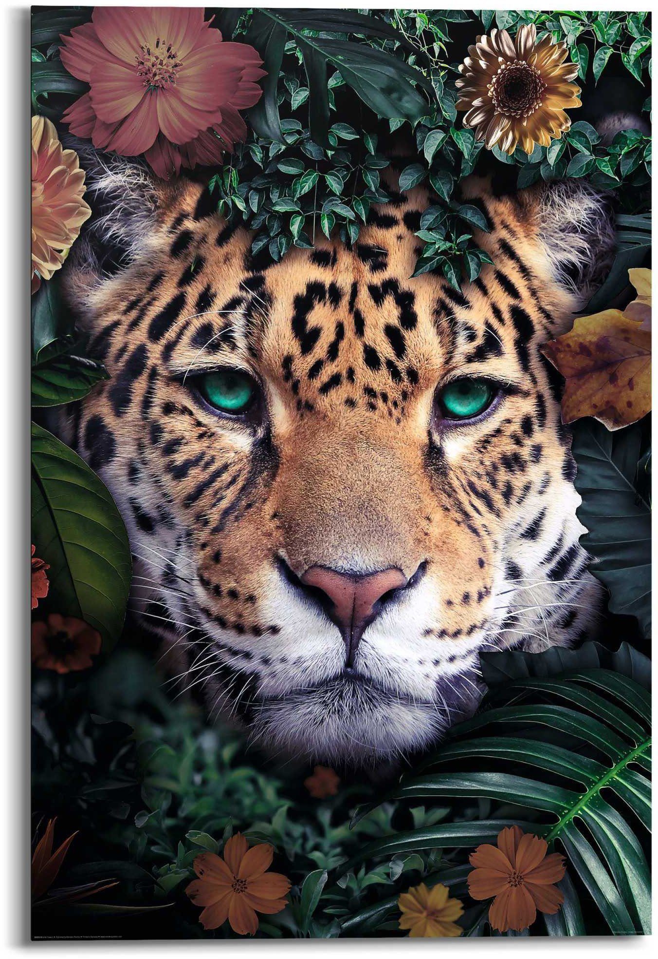 Reinders! Wandbild Wandbild Leopard Blumenkranz - Jungle - Farbenfroh, Leop günstig online kaufen
