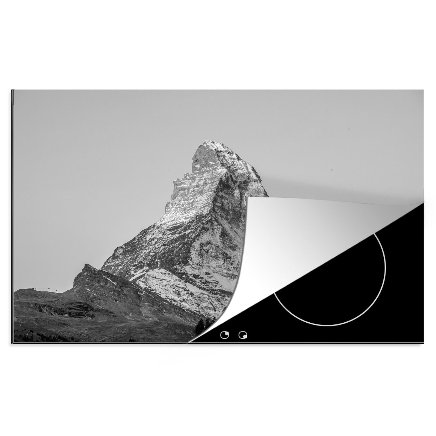schwarz 81x52 weiß, die Matterhorn in für Schutz Vinyl, und Herdblende-/Abdeckplatte - tlg), Das Sonnenaufgang Ceranfeldabdeckung cm, Schweiz (1 MuchoWow der bei küche, Induktionskochfeld