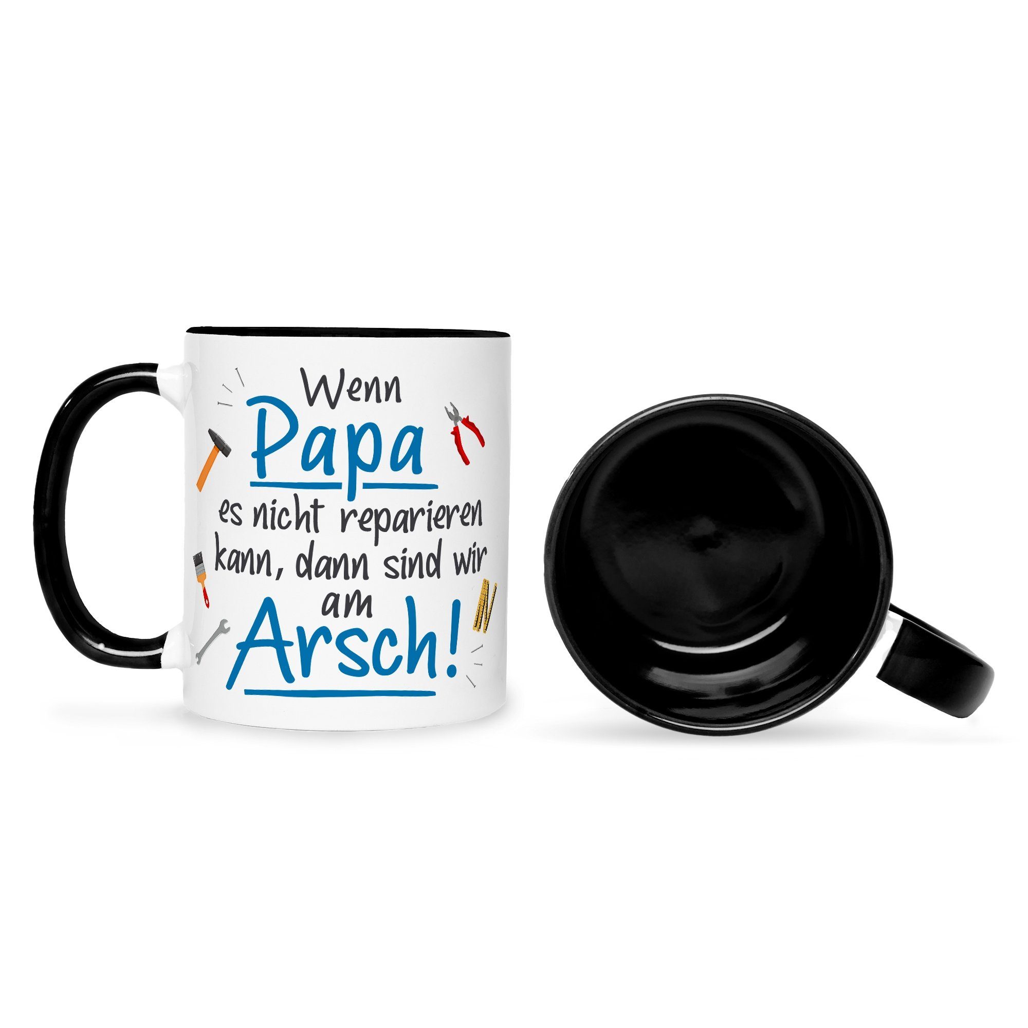 für Papa Lustige Tasse Tasse Geschenke Papa mit GRAVURZEILE Schwarz - Wenn es Heimwerker - Spruch Bedruckte nicht reparieren für Vatertag Weiß Geschenk -,