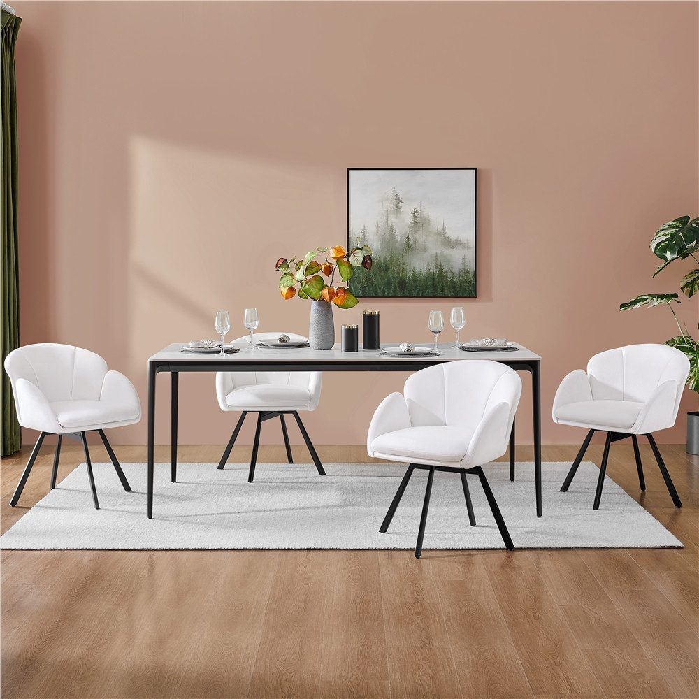 Yaheetech Esszimmerstuhl Polsterstuhl mit Schwenkbarem Sitz, Loungesessel Schminkstuhl in Blütenblattform Metallbeinen