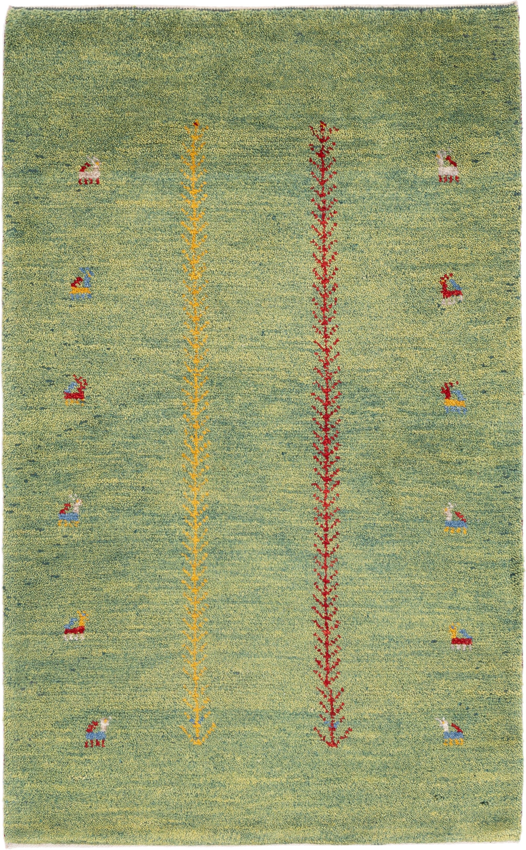 CABBEL Wollteppich Premium Perser Gabbeh Teppich Grün 77x125 cm, Rechteckig, Höhe: 20 mm, Handgeknüpftes Unikat aus 100% Wolle – langlebig und natürlich