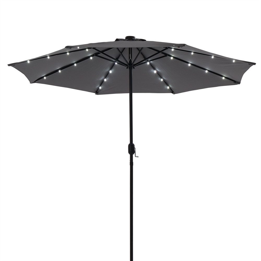 Sonnenschirm Sonnenschirm Markt Ø 3m LED Beleuchtung Strand UV-Schutz Kurbel Balkon