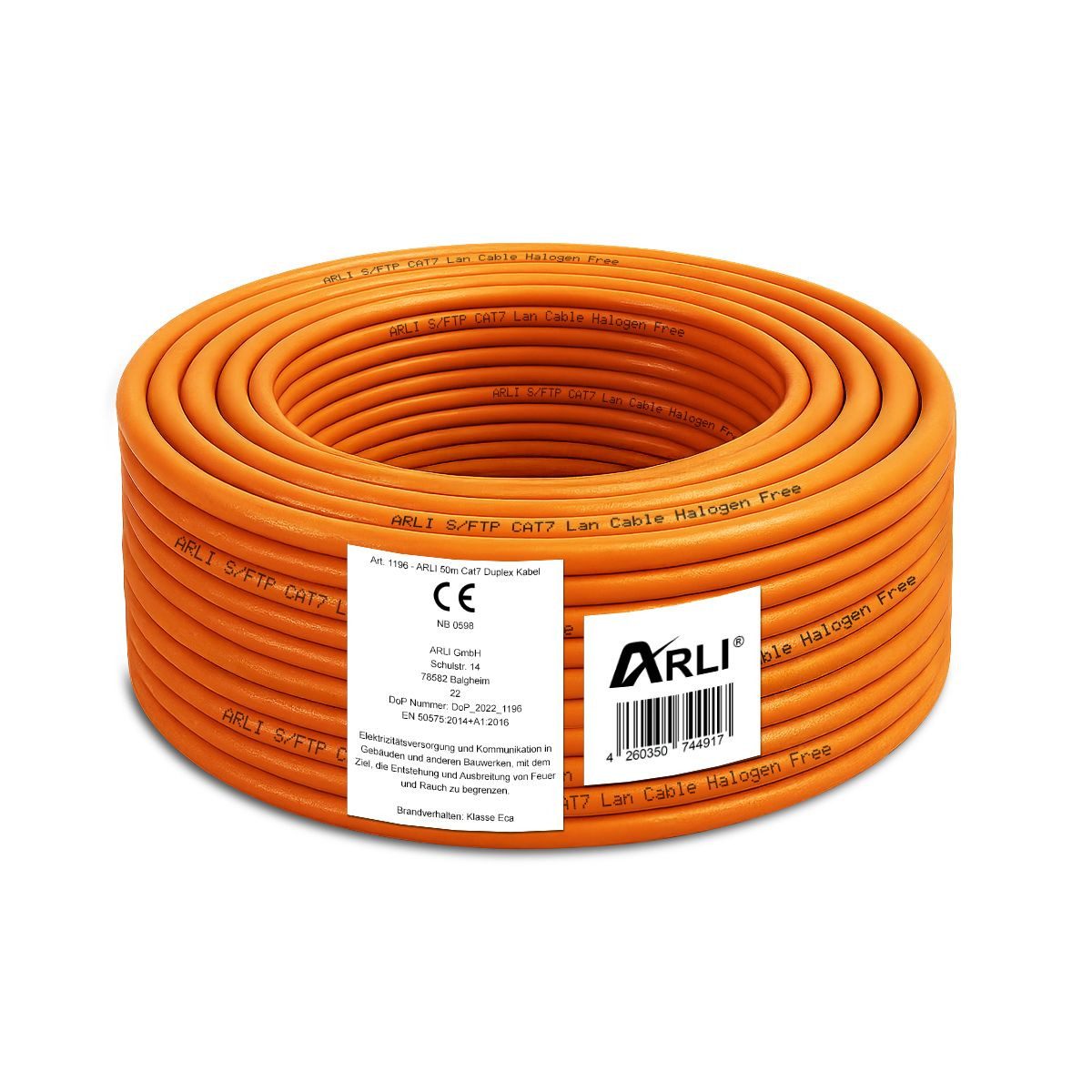 ARLI Installationskabel, (5000 cm), Cat7 Duplex Verlegekabel 50 m S/FTP PIMF