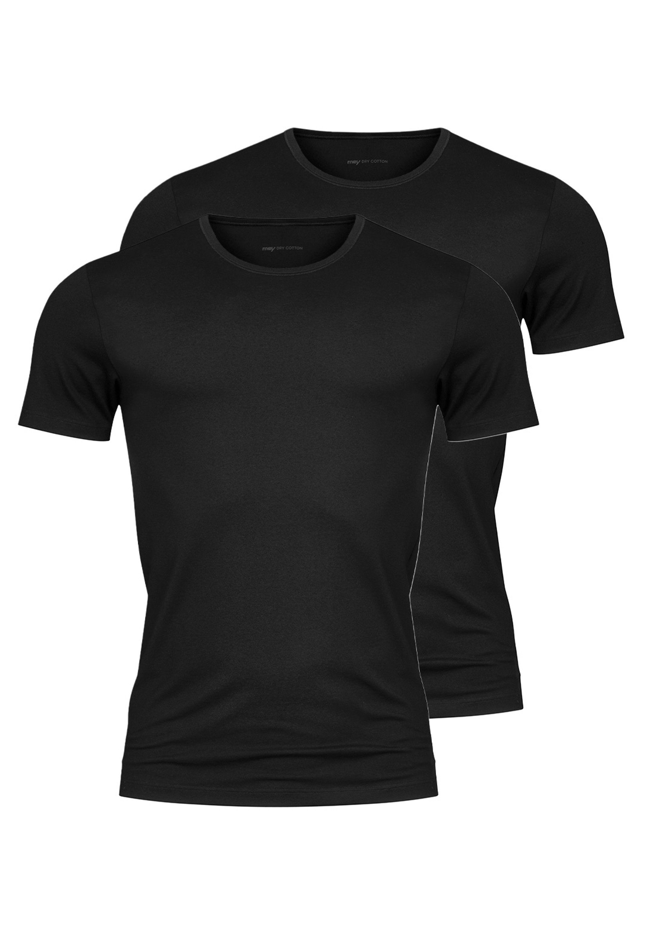 - 2-St) Kurzarm (Spar-Set, Schwarz - Pack Baumwolle Shirt / Cotton Mey Unterhemd Unterhemd 2er Dry