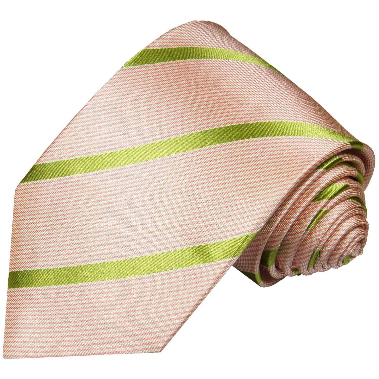Paul Malone Krawatte Designer Seidenkrawatte Herren Schlips modern gestreift 100% Seide Schmal (6cm), rosa grün 635