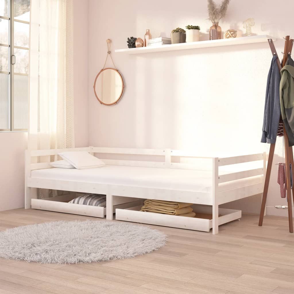 furnicato Bettschubkasten Tagesbett-Schublade aus Massivholz Weiß 88 x 61 x 9 cm (1 St), Stauraum-Box mit 4 leichtgängigen Rädern für das Schlafzimmer-Bett