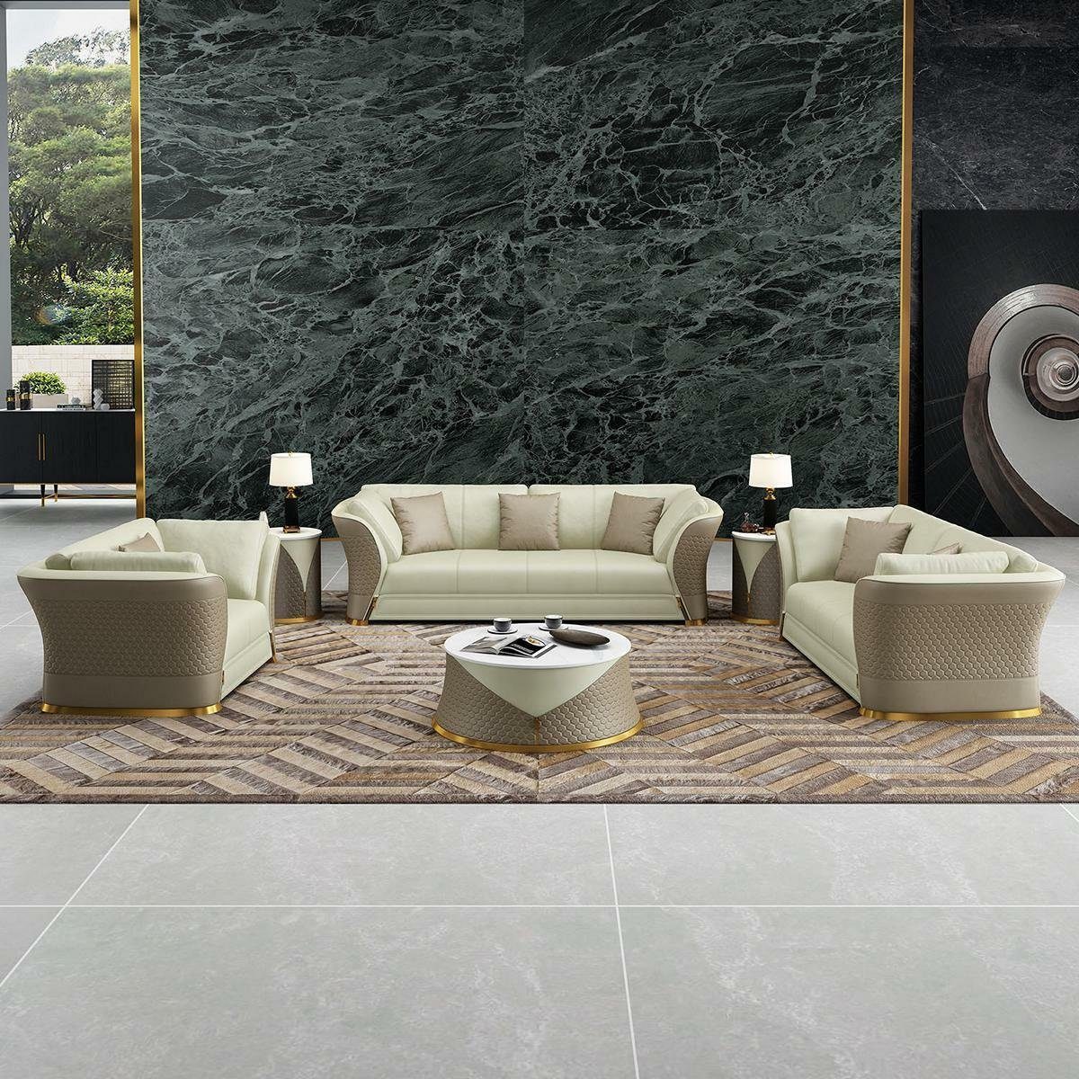 Luxus Neu, in 3+2+1 Leder Sitzgarnitur JVmoebel Europe Made Weiß/Beige Sitzer Polstermöbel Sofa