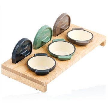 Mahlzeit Serviertopf Mini Cocotte Set mit Holzständer, 3 x 250 ml, Gusseisen emailliert, Gusseisen