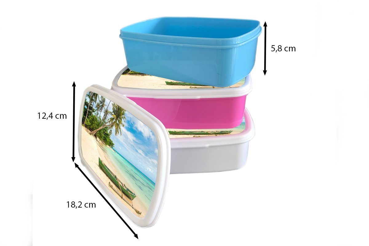 Erwachsene, für - Kunststoff Strand Lunchbox rosa - Kinder, (2-tlg), MuchoWow Brotdose Kanu - Brotbox Snackbox, Tropisch, Kunststoff, Mädchen, Palme