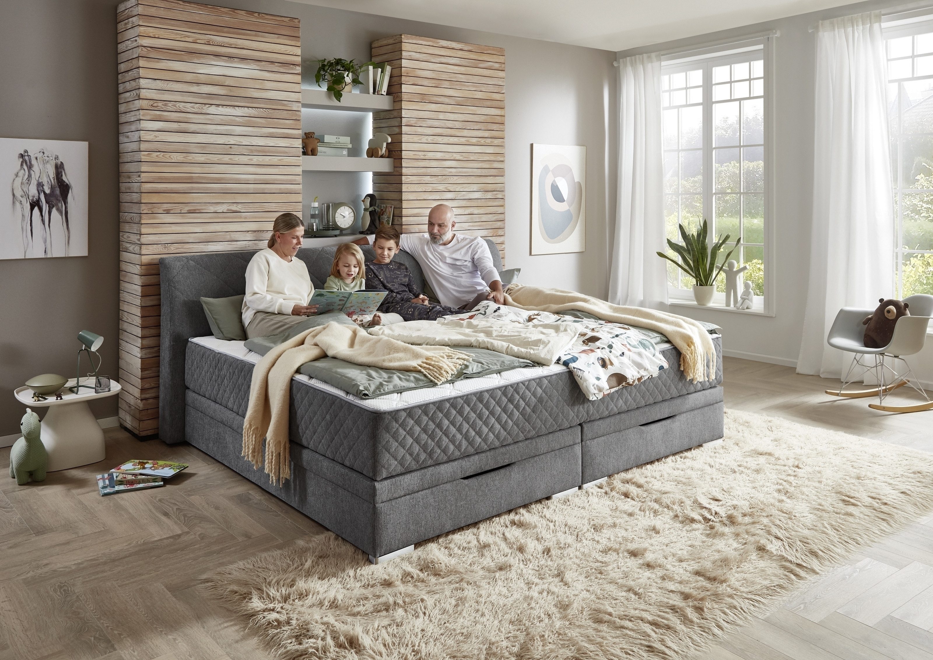 möbelando SoftNight Box Spring Bed, including 7-zone TTFK mattresses, Family Bed 240x200 cm