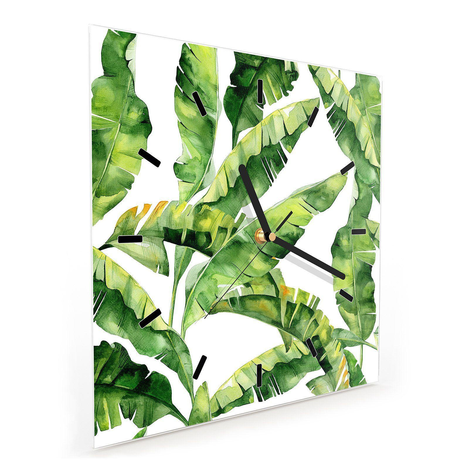 Wanduhr cm Dschungel mit Muster Wanduhr Motiv Größe Glasuhr x 30 Primedeco 30 Wandkunst