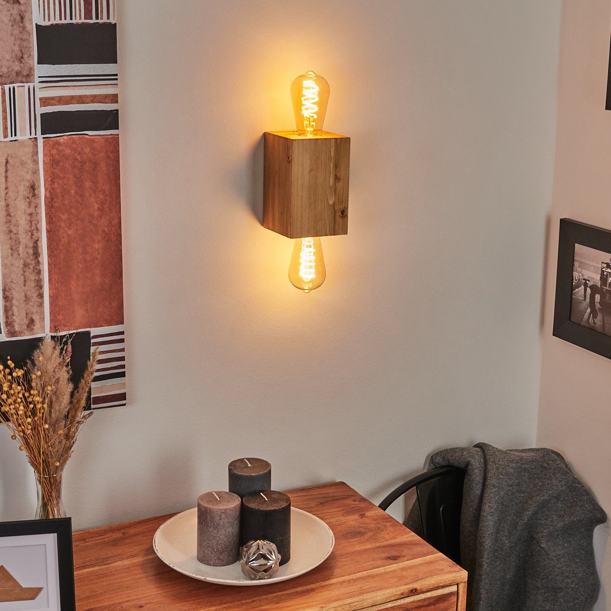 Lichtspiel Wandlampe Holz 2xE27 Leuchtmittel, »Poggiodomo« mit Natur ohne Wand, Wandleuchte aus an hofstein der in
