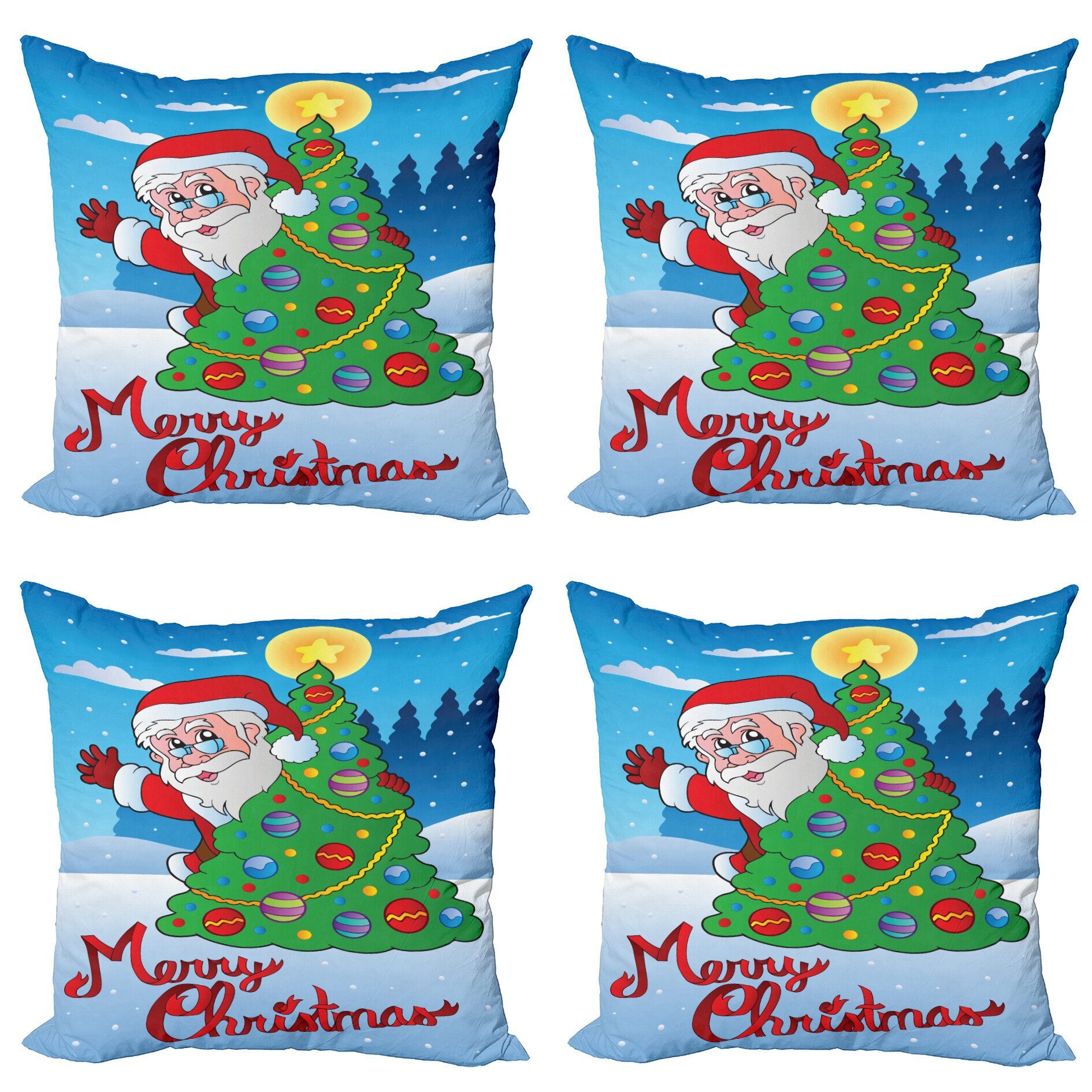 Jetzt begrenzter Verkauf Kissenbezüge Modern Weihnachtsmann verschneiten (4 Baum Doppelseitiger Digitaldruck, Abakuhaus Stück), Wald Accent