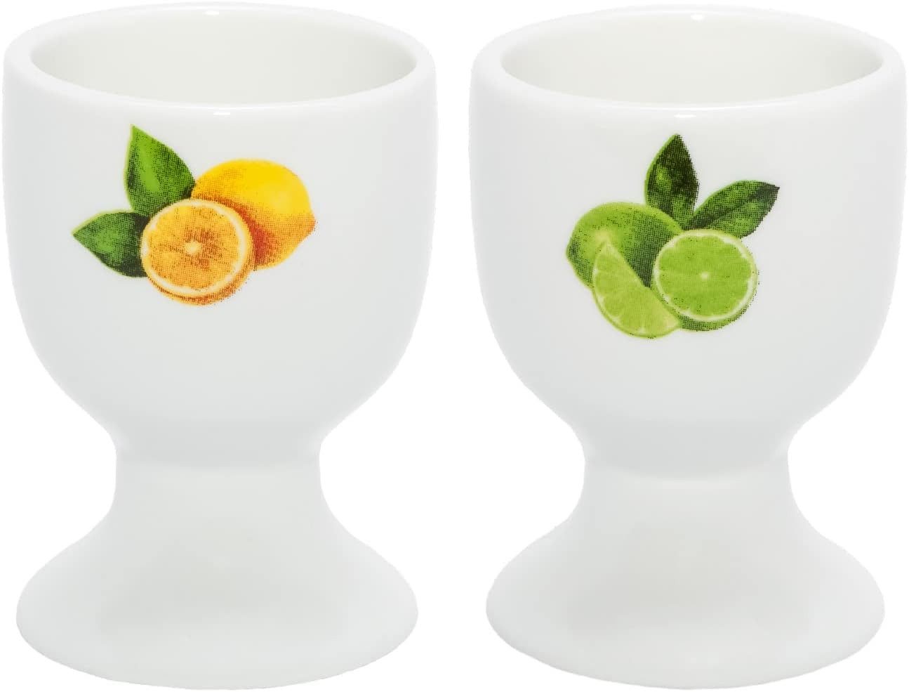 HF Home Flair Eierbecher Home-Flair 2er Set hochwertige Porzellan Eierbecher (Zitrus-Muster), (2-tlg), weiße Eierhalter aus Porzellan