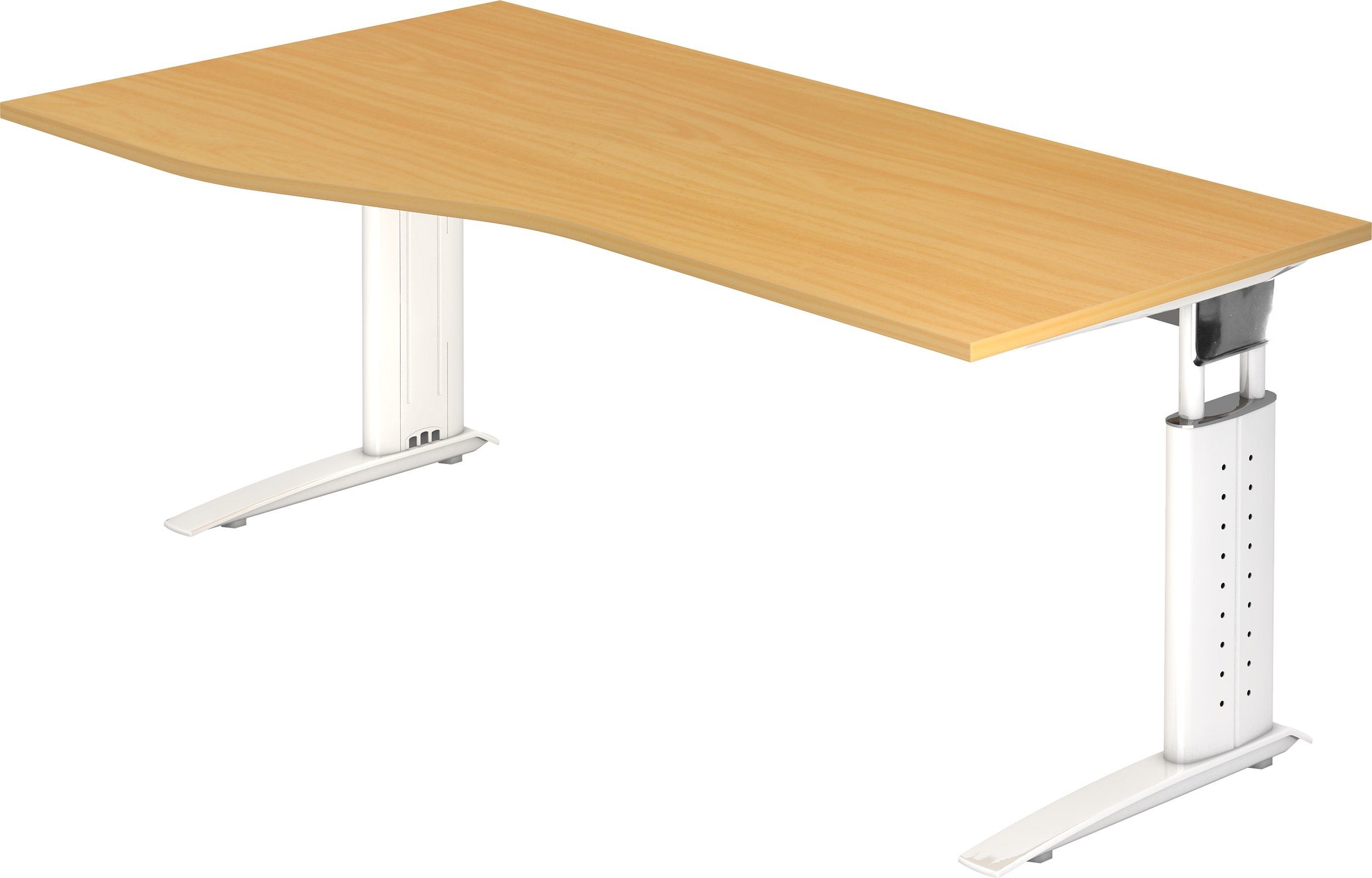 bümö Schreibtisch Schreibtisch Serie-U, Freiform: 180 x 100 cm - Dekor: Buche - Gestell: Weiß