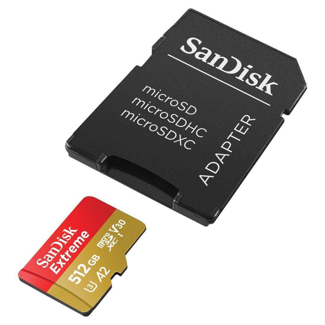 Sandisk microSDXC Extreme, Adapter, 1 Jahr RescuePRO Deluxe Speicherkarte (512 GB, UHS Class 3, 190 MB/s Lesegeschwindigkeit)