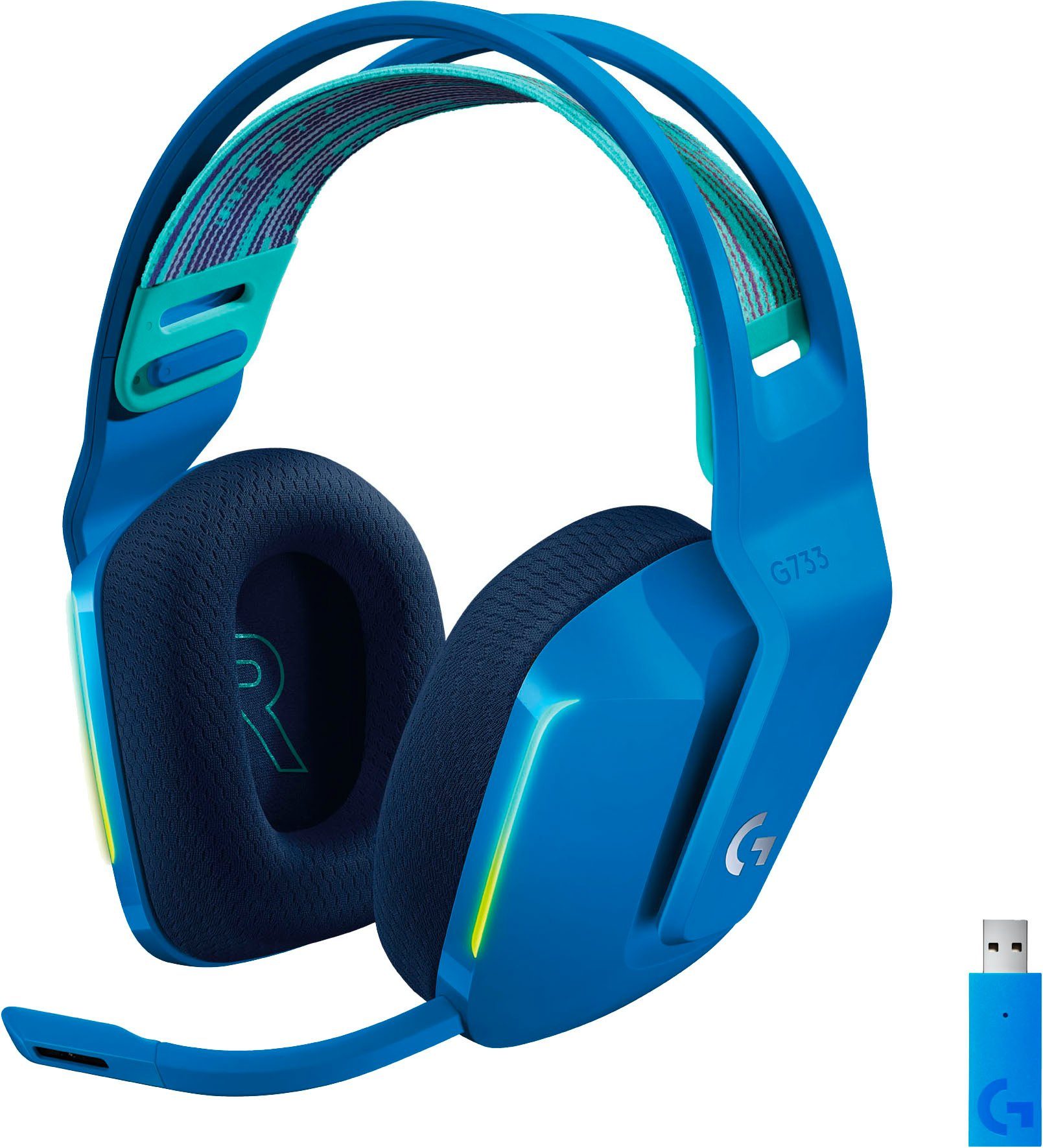 Logitech G G733 LIGHTSPEED (Mikrofon (WiFi) abnehmbar, RGB Wireless Gaming-Headset WLAN blau