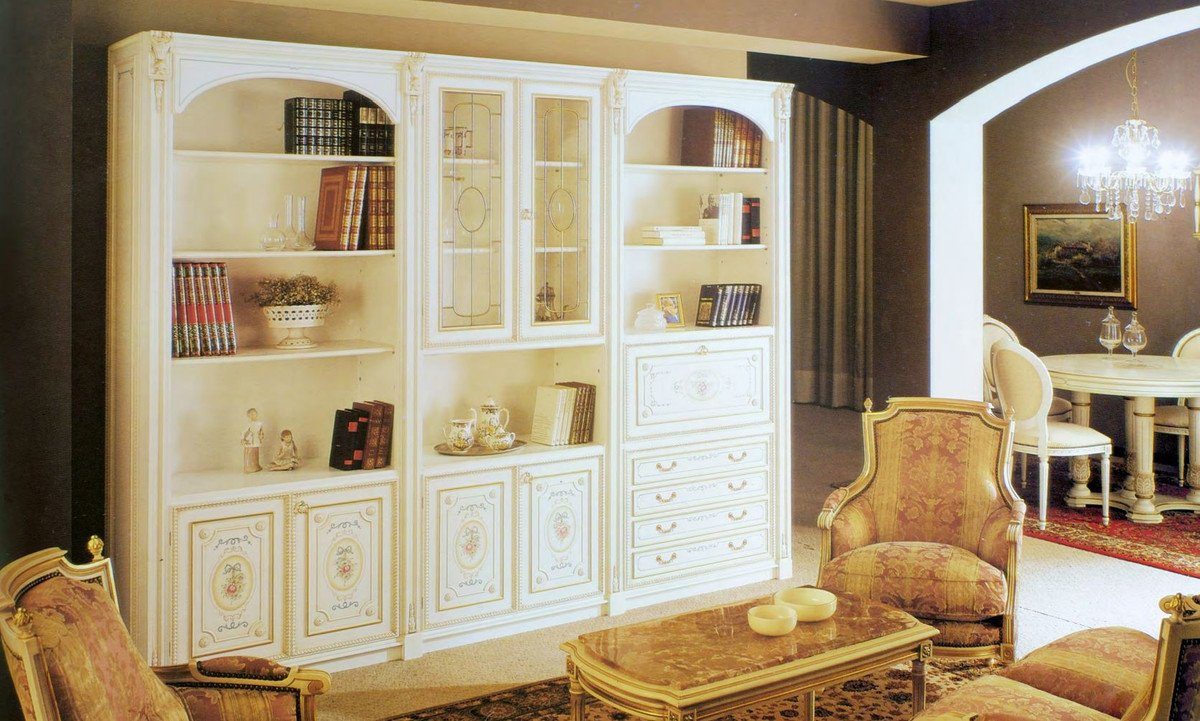 Barock Italy Luxus Barock Luxus Handgefertigter Möbel Wohnzimmerschrank Padrino Wohnzimmer / - Casa Barock - Stauraumschrank Qualität - Weiß Gold Mehrfarbig Made / Schrank - in