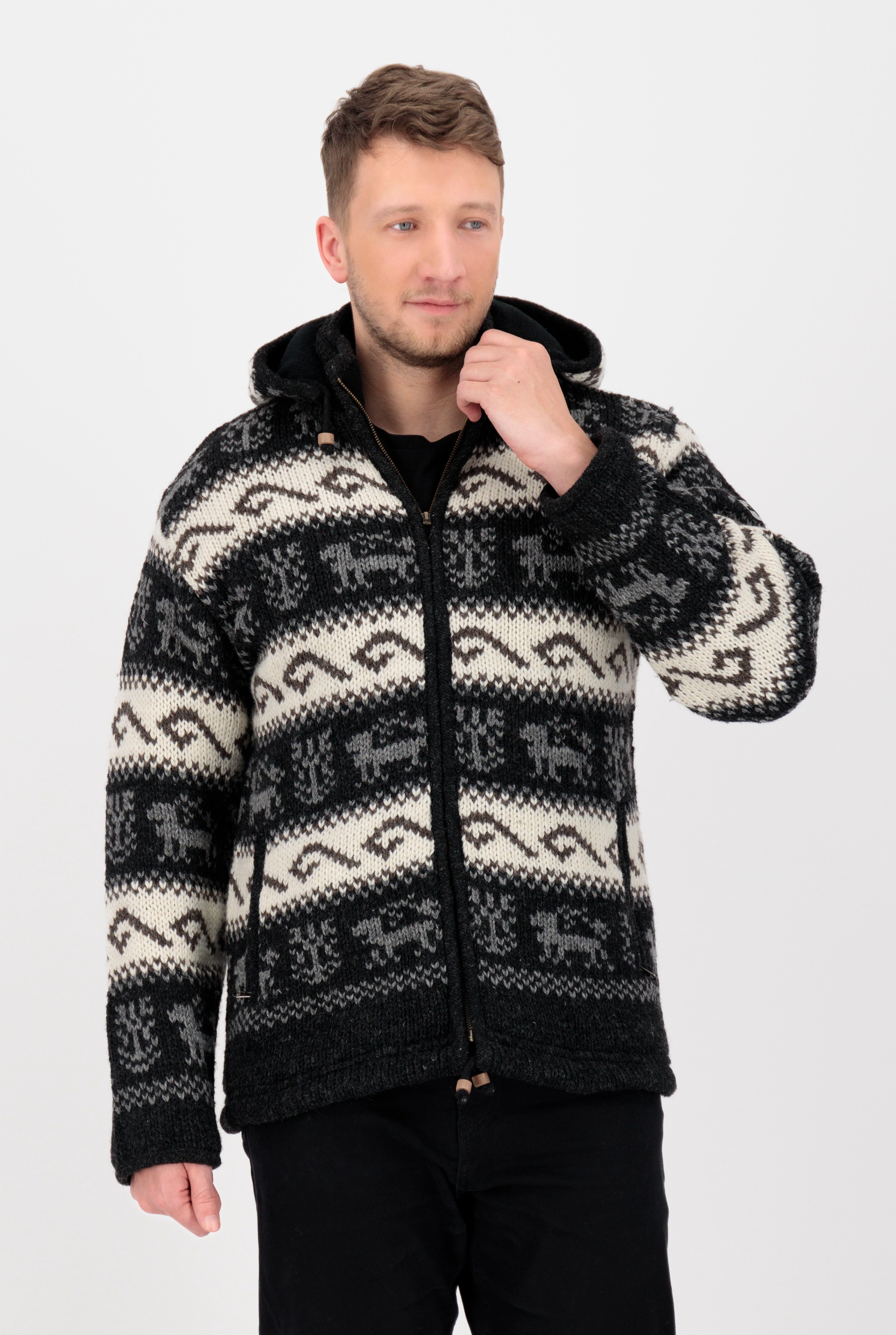 DEPROC Active Wolljacke ANNAPURNA MEN CS Strickjacke & Wollfleecejacke mit Kapuze, Handmade in Nepal